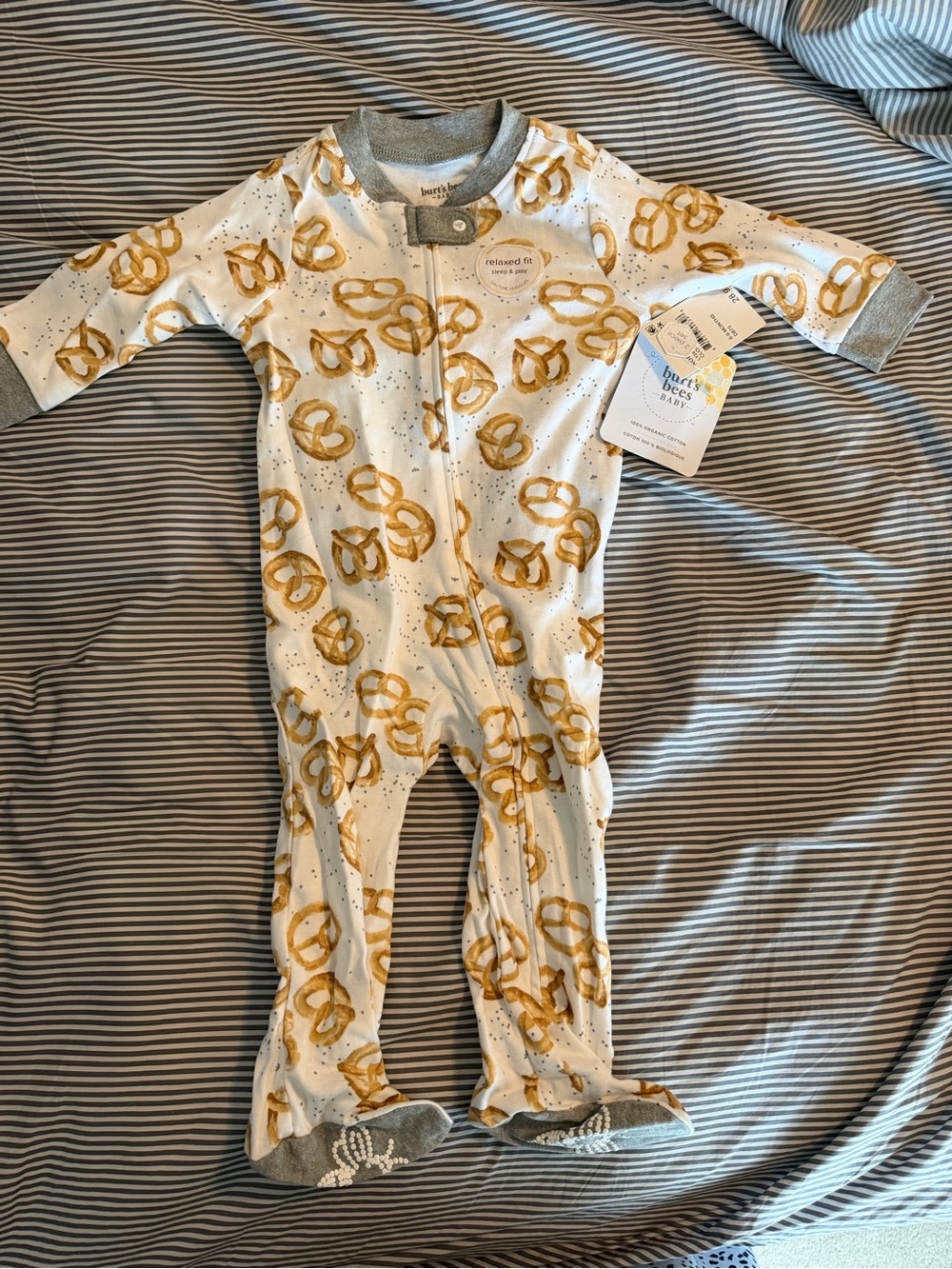 Burt Bees Baby Pretzel-Print White Footed One-Piece